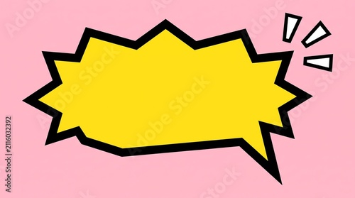 Yellow Pop Art Explosive Comic Speech Bubble On Pastel Pink Background
