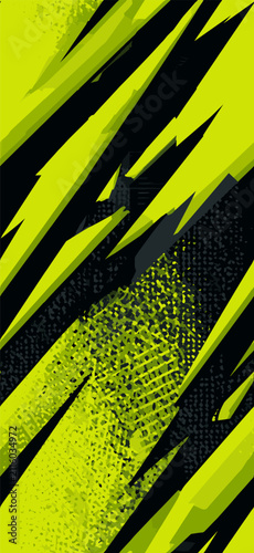 Abstract neon lime dynamic zigzag seamless pattern background. Vibrant lime and black abstract geometric pattern with grunge textures and dots