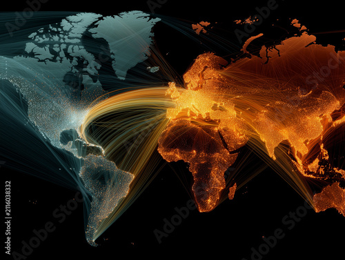 World map showing global digital network connections