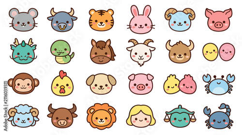 Photography Cute animal faces zodiac astrology icons