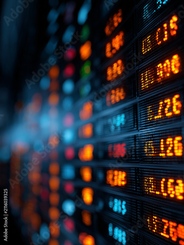 Analyzing stock market data on digital display screen