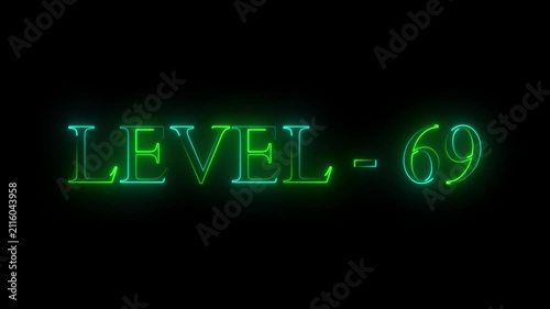 Electric Green Neon Level 69 Glowing Text Animation Video Game Stage Completion Asset for Gaming Content