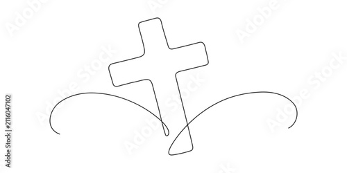 Cross. Continuous line drawing. Christianity religion concept.