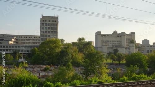 footage from a passenger train approaching and arriving at Kyiv Central Railway Station (Kyiv-Pasazhyrskyi), Ukraine. 