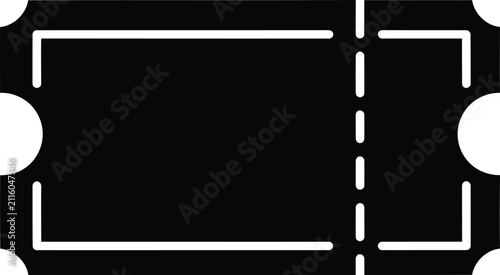 Silhouette vector black movie ticket icon with stub for event entry design