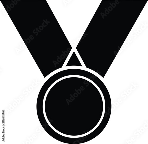 Silhouette vector champion medal award icon with ribbon for achievement design