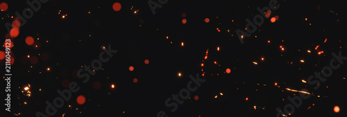 3D rendering of blurred red and yellow glowing sparks from neon lights
