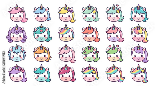 Cute unicorn faces collection