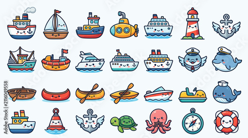Konstfotografi Cute transportation and marine icons