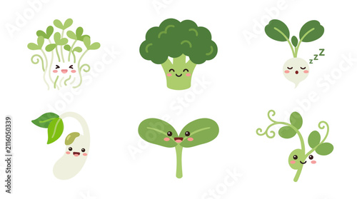Cute vegetable characters isolated on white
