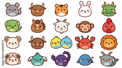 Photography Cute zodiac animal icons