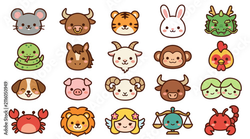 Cute zodiac animals and symbols collection