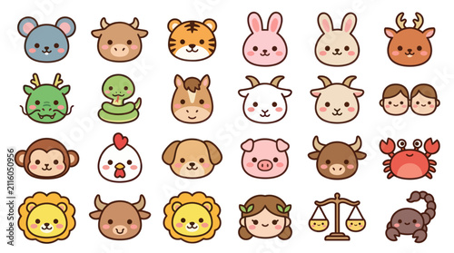 Cute zodiac animals and symbols collection