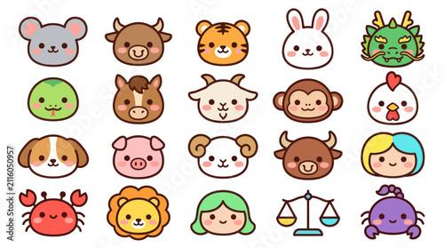 Cute zodiac animals and symbols collection