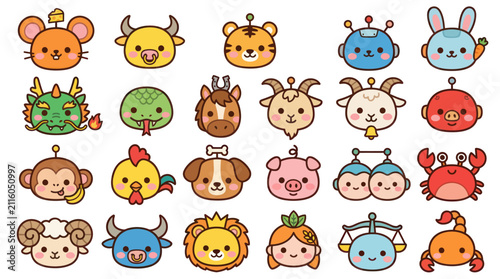 Cute zodiac animals and symbols collection
