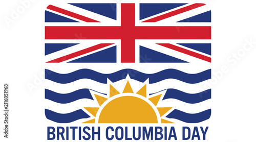 British Columbia flag with sun and waves vector illustration on white background