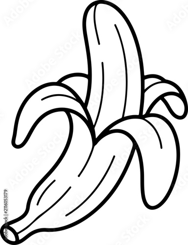Peeled banana fruit, black doodle vector illustration