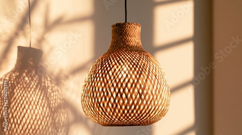 Bamboo lampshade warm glow boho interior