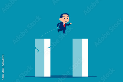 A business person jumping from a crisis graph to a stable graph