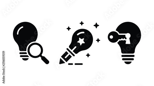 Idea concept light bulb symbol innovation creativity solution discovery key to success inspiration research brainstorming problem.