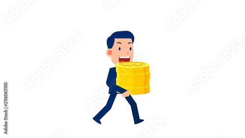 Confident businessman holding gold coin representing high investment returns, wealth, and gold reserves.