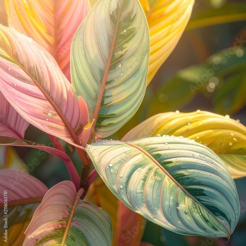 Colorful Variegated Plant Leaves in Sunlight