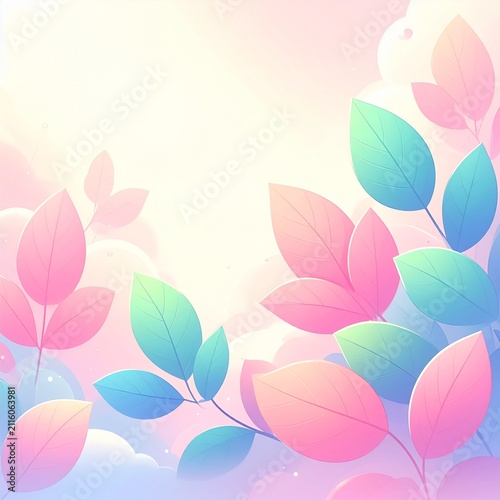 Colorful Abstract Leaves in Soft Pastel Sky