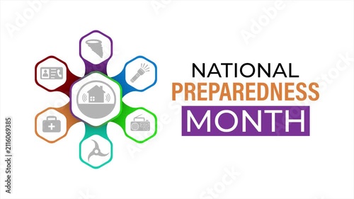 Colorful animated preparedness month infographic with circular emergency response icons and modern typography.