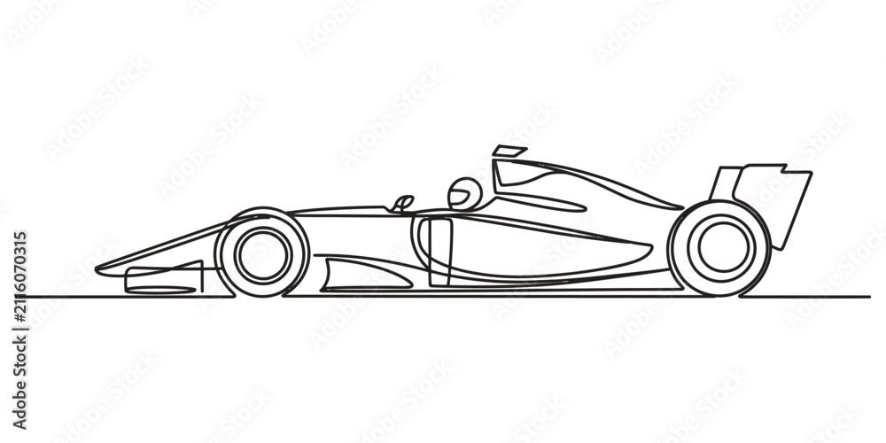 Obraz premium Continuous single line drawing of a fast formula one race car side view
