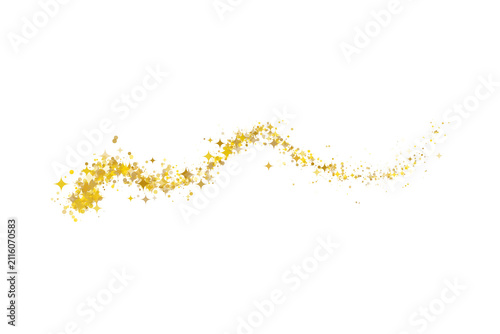 Magical golden glitter dust trail gracefully flows across a clean surface creating a beautiful wavy pattern