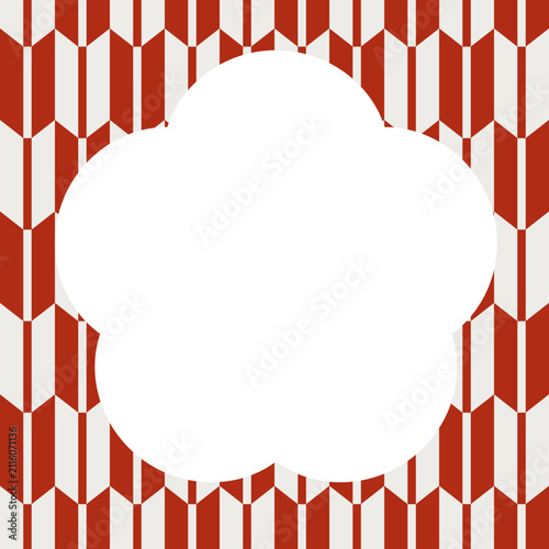 Japanese Yagasuri Pattern Frame with Plum Blossom Copy Space - Red
