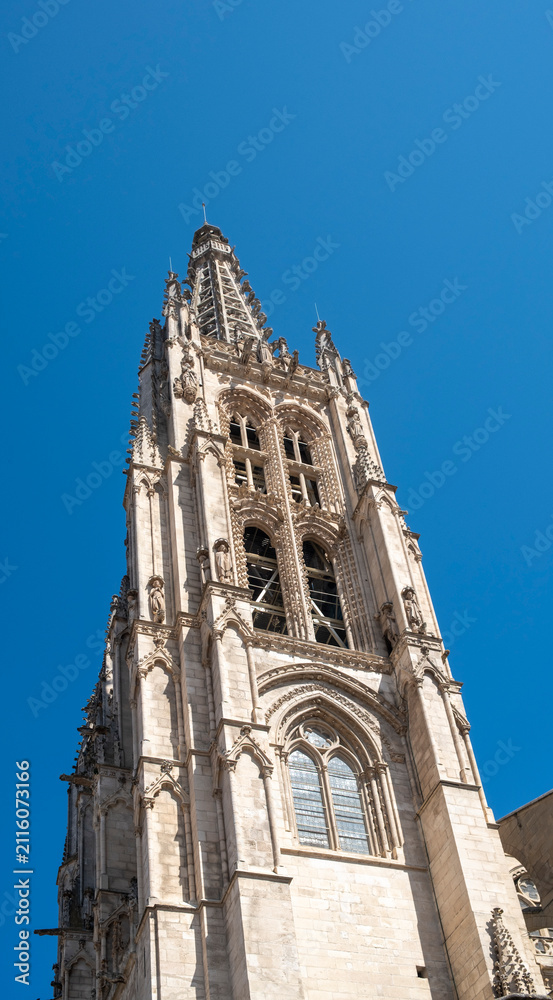Obraz premium Low angle view of the Gothic tower of Burgos Cathedral, Spain