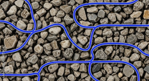 Gravel Background with Abstract Blue Lines