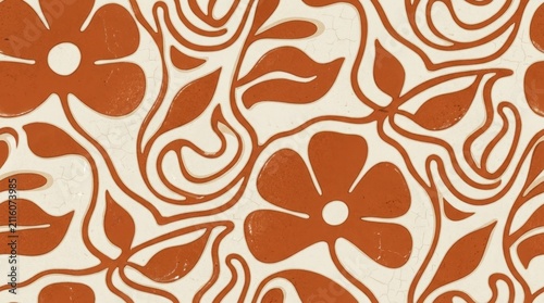 Retro Floral Seamless Pattern with Terracotta and Cream Texture