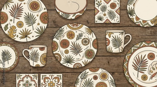Boho Patterned Dinnerware with Tropical Leaves