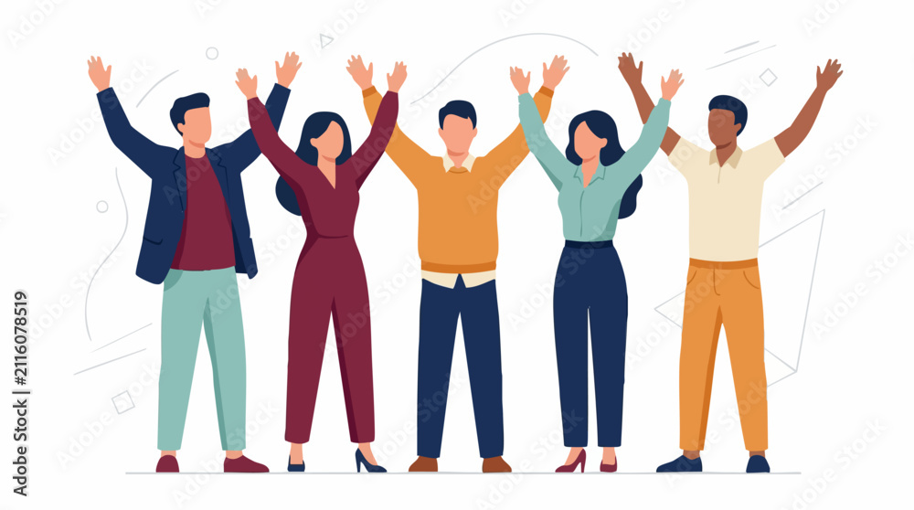 Obraz premium Diverse Group of People Raising Hands in Celebration of Unity and Success