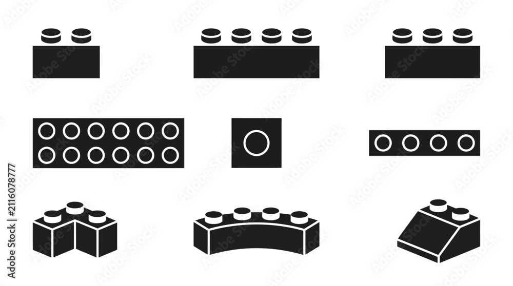 Fototapeta premium Building block toy brick icons set.