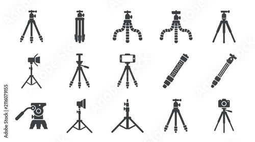 Camera tripod and monopod stabilizer equipment icons.
