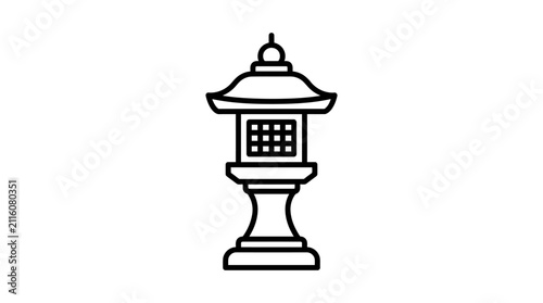 A simple black and white line art illustration of a traditional Japanese stone lantern.