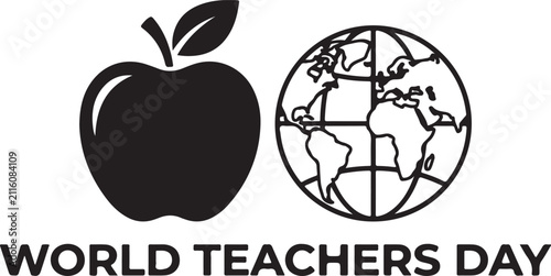 World Teachers Day emblem with apple and globe silhouette icons for educational celebration and academic event design