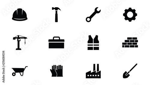 фотографія Flat illustration set of essential construction and safety work equipment icons