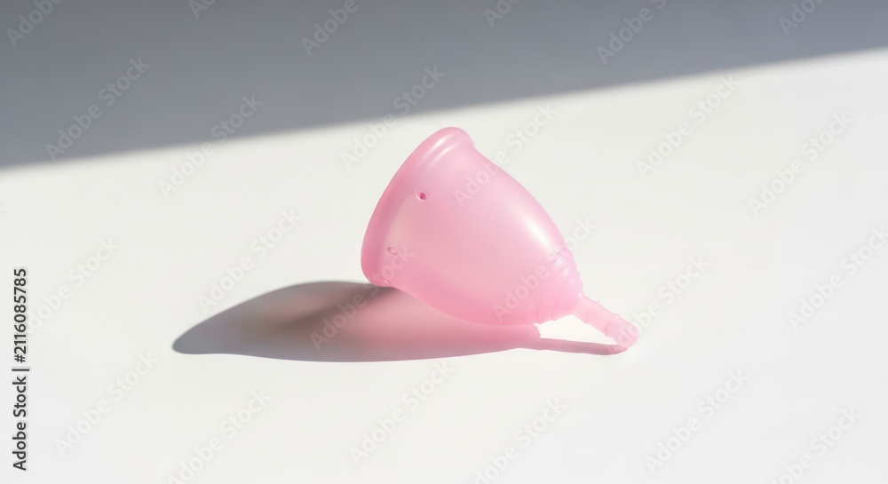 Fototapeta premium Pink Menstrual Cup with Soft Shadow on White Background