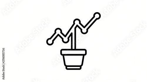 Growth line graph icon: potted plant with rising trend symbol