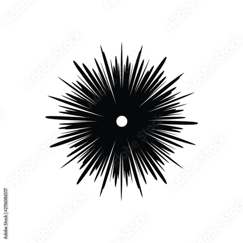 Abstract Black Starburst Explosion with Central White Dot.