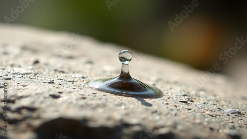 A single water drop persistently falling onto a stone, creating a visible indentation over time.