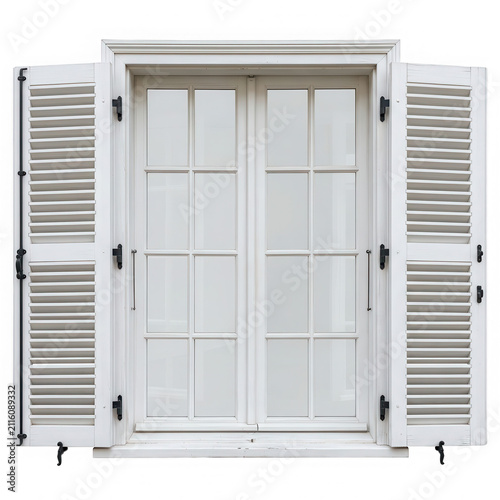 White wooden window with open shutters architecture exterior building traditional interior as transparent object