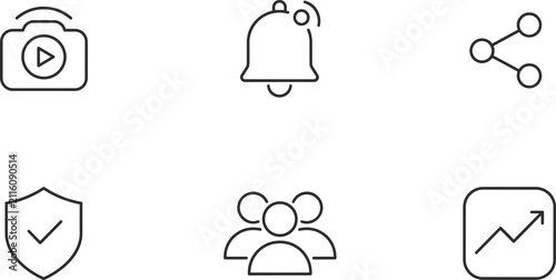 Set of six minimalist black line for digital interfaces