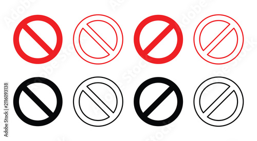 Foto Red and Black Prohibited Sign Icon Collection Featuring Solid Glyph and Thin Out