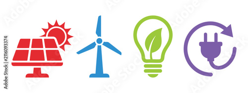 Renewable Energy Solar Wind Eco Power Plug Icon Set nature icon set for environmental design projects