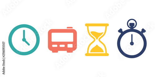 Time Clock Alarm Icon Set colorful object icon set for creative design projects